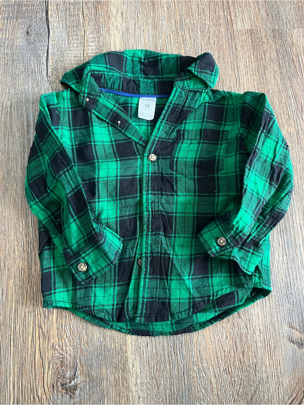 Carters Green & Black Long Sleeve Button-up Shirt - Size 18 months